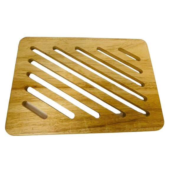 Cookware Heat Resistant Mat Bamboo Wooden Slotted Trivet Cutting Board - Picture 2 of 4